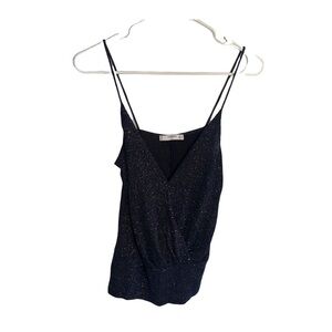 Mango Suit Sleeveless Faux Wrap Blouse Black Beaded